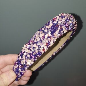 New handmade boutique stones beads flexible wide headband purple